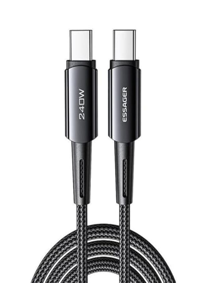 Essager 240W Fast Charging Cable, a USB C to USB C cord with PD 3.1 technology for fast charging of laptops, MacBook Pro/Air, iPad Pro, and all phones that support PD. The cable length is 2 meters